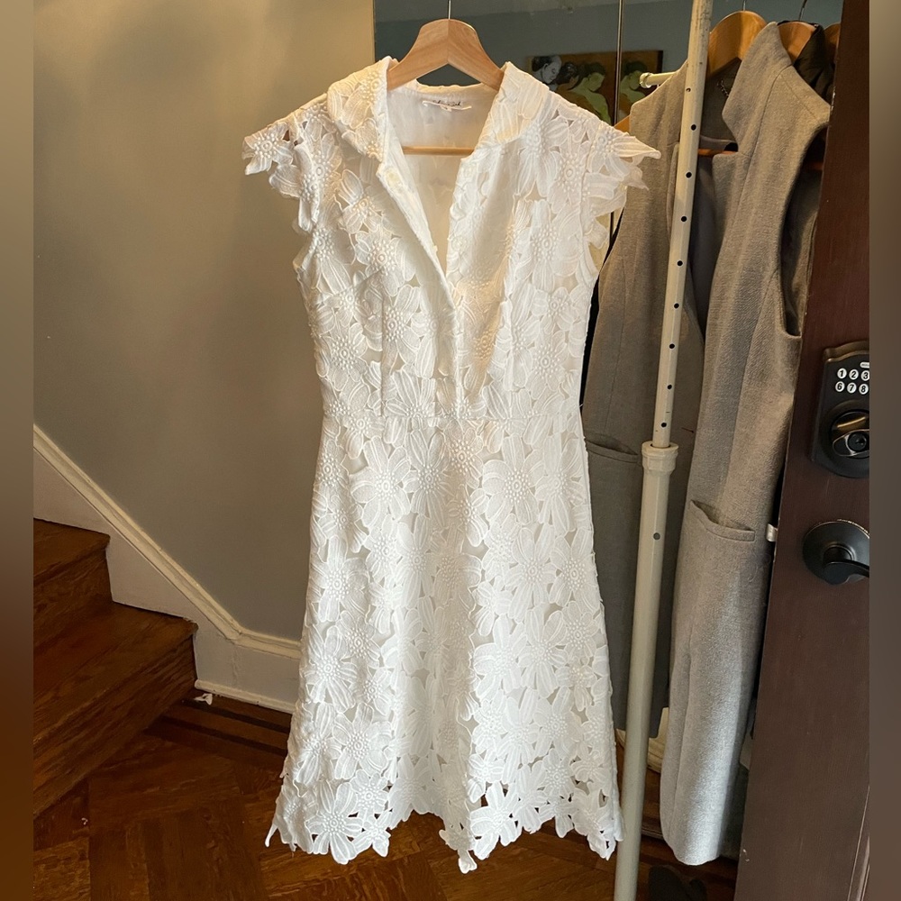 White floral cut out lace dress